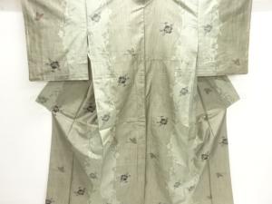 椿に花鳥模様織り出し縦節紬着物(内袖付き)